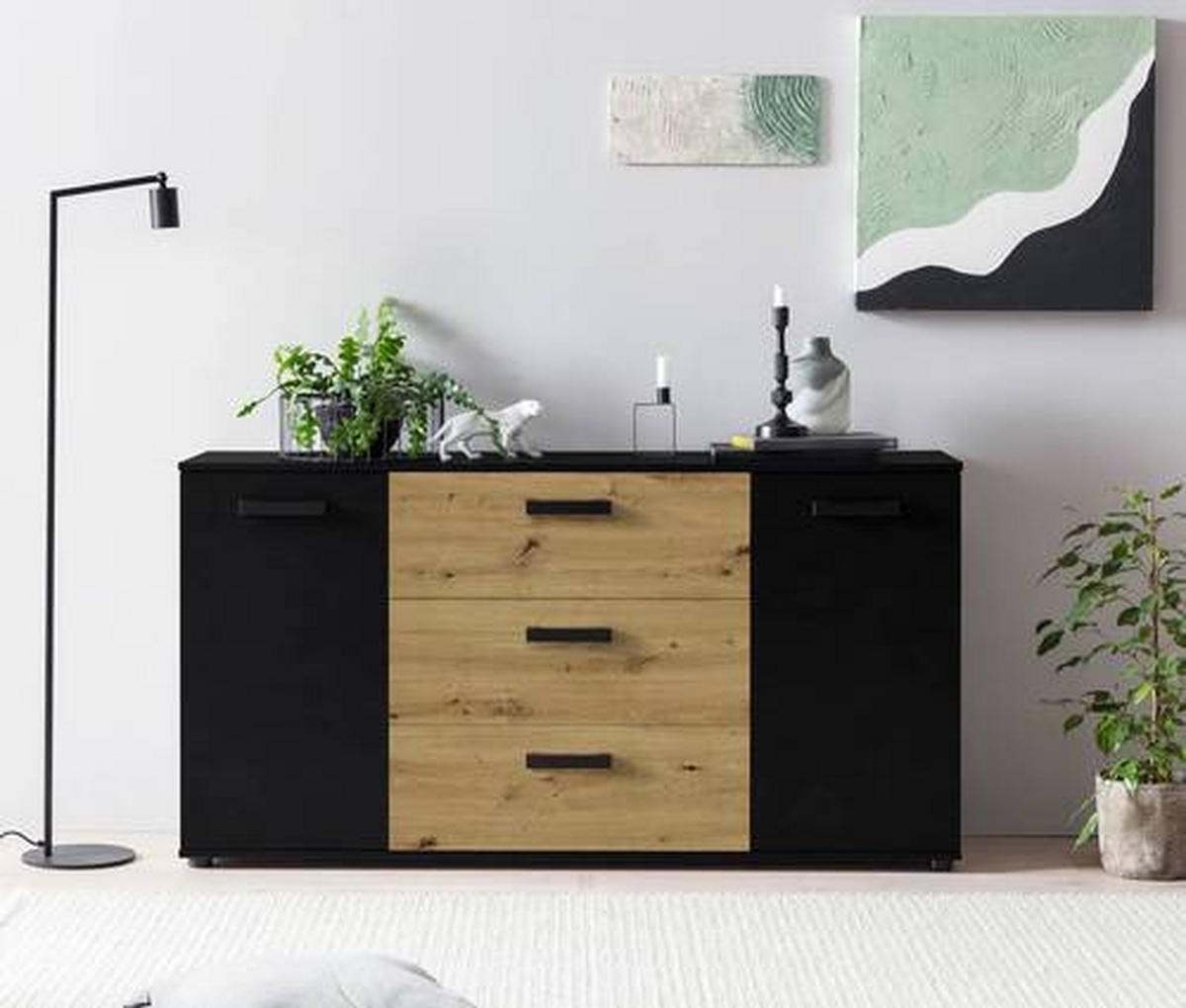 SIDEBOARD  in 150/78,9/38,5 cm  - Schwarz/Eiche Artisan, KONVENTIONELL, Holzwerkstoff/Kunststoff (150/78,9/38,5cm) - Carryhome