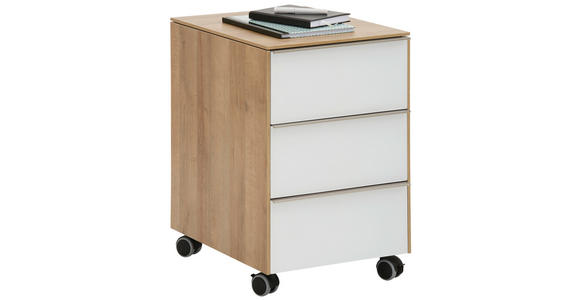 ROLLCONTAINER 39,8/60,9/50 cm - Eichefarben/Weiß, Design, Glas/Holzwerkstoff (39,8/60,9/50cm) - Voleo