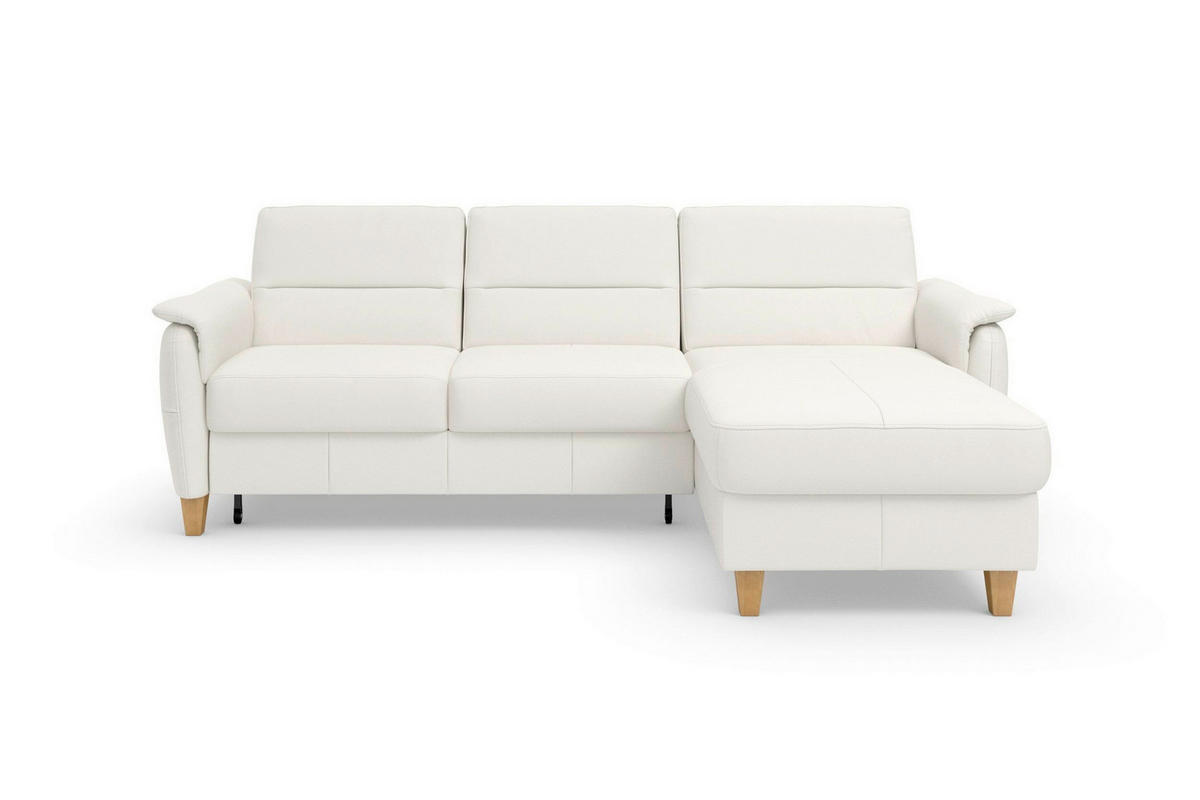 ECKSOFA PALMERA E Weiß Echtleder  - Eichefarben/Weiß, Basics, Leder/Holz (244/163cm) - Sit & More