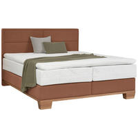 BOXSPRINGBETT 180/200 cm,  in Orange, Eichefarben, Matratze, Topper, unterschiedliche Matratzenhärtegrade je Bettseite, H3 + H4 = fest + sehr fest  - Eichefarben/Orange, Natur, Holz/Textil (180/200cm) - Valnatura