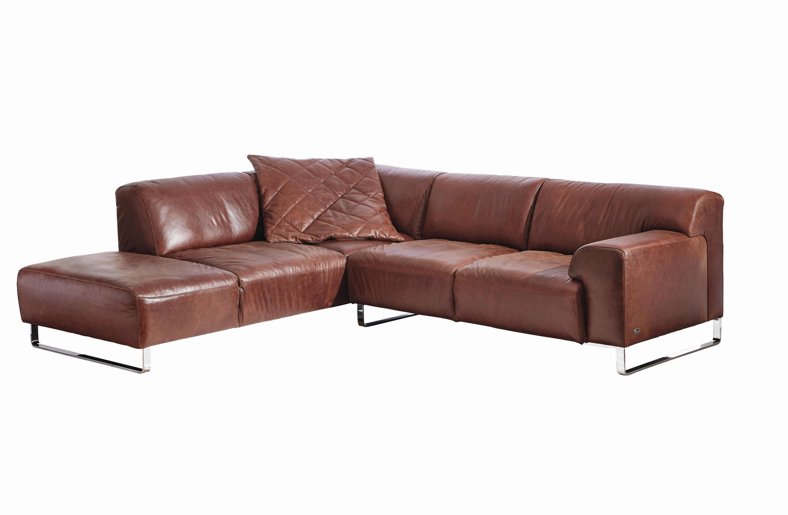 Thumbnail - Chilliano Ecksofa, Braun, Leder, Echtleder, Anilinleder, 5-Sitzer, nicht einzeln stellbar, L-Form, 271x245 cm, Goldenes ...