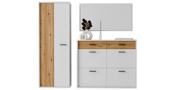GARDEROBE 3-teilig  in 205/198/37 cm  - Eichefarben/Weiß, Design, Glas/Holzwerkstoff (205/198/37cm) - Xora