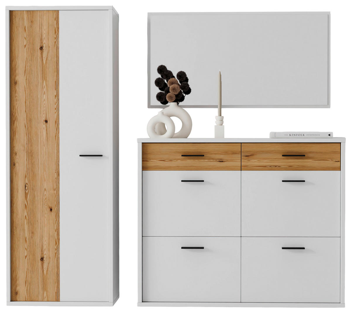 GARDEROBE 3-teilig  in 205/198/37 cm  - Eichefarben/Weiß, Design, Glas/Holzwerkstoff (205/198/37cm) - Xora