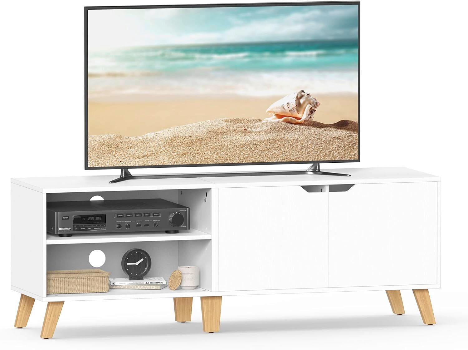 MID.YOU KOMODA POD TELEVIZI, bílá, světle hnědá, 140/45/40 cm