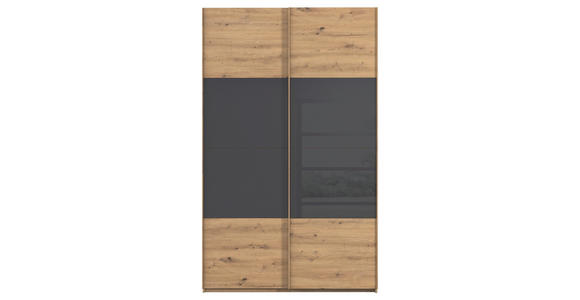 SCHWEBETÜRENSCHRANK 137/223/68 cm 2-türig Schwarz, Eiche Artisan  - Eichefarben/Schwarz, Design, Glas/Holzwerkstoff (137/223/68cm) - Xora