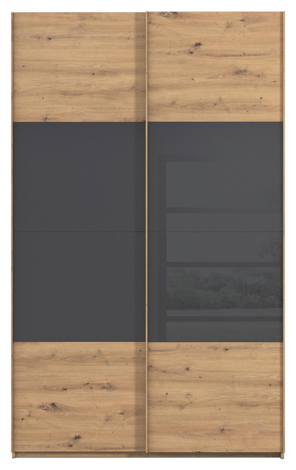 SCHWEBETÜRENSCHRANK 137/223/68 cm 2-türig Schwarz, Eiche Artisan  - Eichefarben/Schwarz, Design, Glas/Holzwerkstoff (137/223/68cm) - Xora