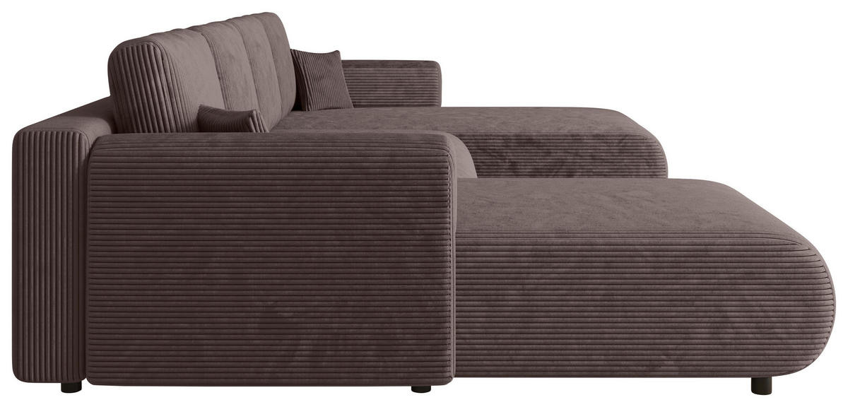 Wohnlandschaft inkl. Funktion Dunkelbraun Cord  - Dunkelbraun/Schwarz, KONVENTIONELL, Textil (200/360/200cm) - Xora
