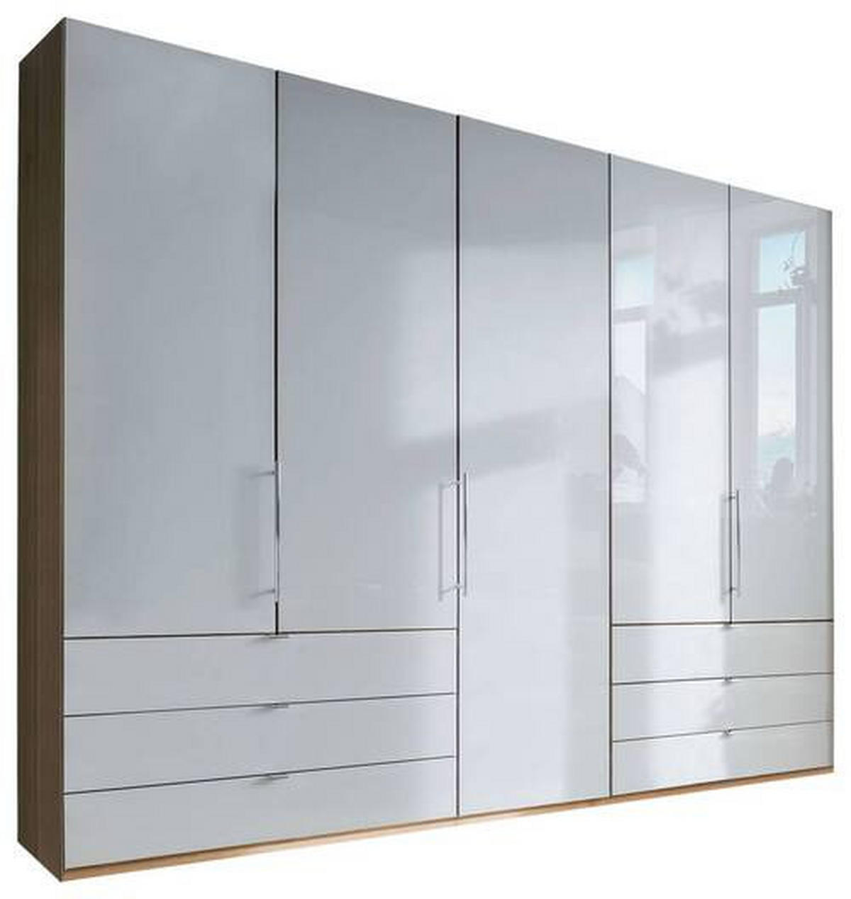 FALTTÜRENSCHRANK 250/216/58 cm 3-türig Weiß, Eichefarben  - Chromfarben/Eichefarben, KONVENTIONELL, Glas/Holzwerkstoff (250/216/58cm) - Venda