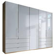 FALTTÜRENSCHRANK Glasfront  in Weiß, Eichefarben  - Chromfarben/Eichefarben, KONVENTIONELL, Glas/Holzwerkstoff (250/216/58cm) - Venda