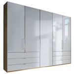 FALTTÜRENSCHRANK Glasfront  in Weiß, Eichefarben  - Chromfarben/Eichefarben, KONVENTIONELL, Glas/Holzwerkstoff (250/216/58cm) - Venda