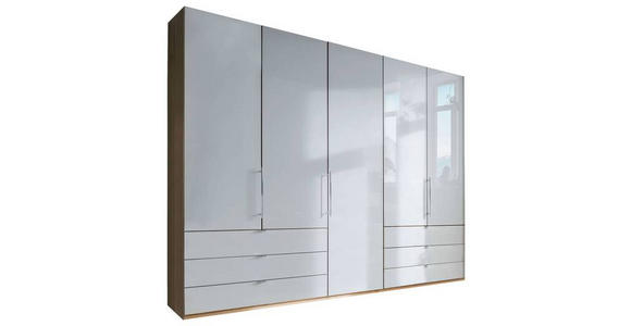 FALTTÜRENSCHRANK Glasfront  in Weiß, Eichefarben  - Chromfarben/Eichefarben, KONVENTIONELL, Glas/Holzwerkstoff (250/216/58cm) - Venda