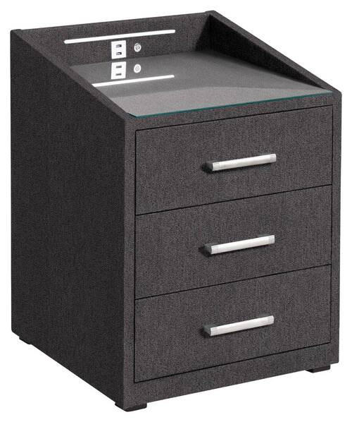 NACHTSCHRANK  - Silberfarben/Schwarz, KONVENTIONELL, Glas/Holzwerkstoff (47/61cm) - Esposa