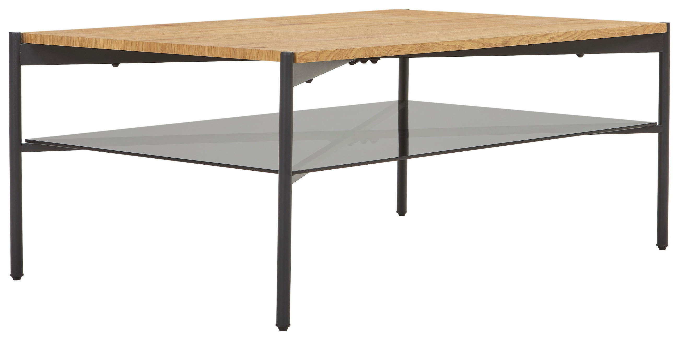 COUCHTISCH in Metall, Glas, Holzwerkstoff  - Eichefarben/Schwarz, Design, Glas/Holzwerkstoff (110/45/70cm) - PBJ