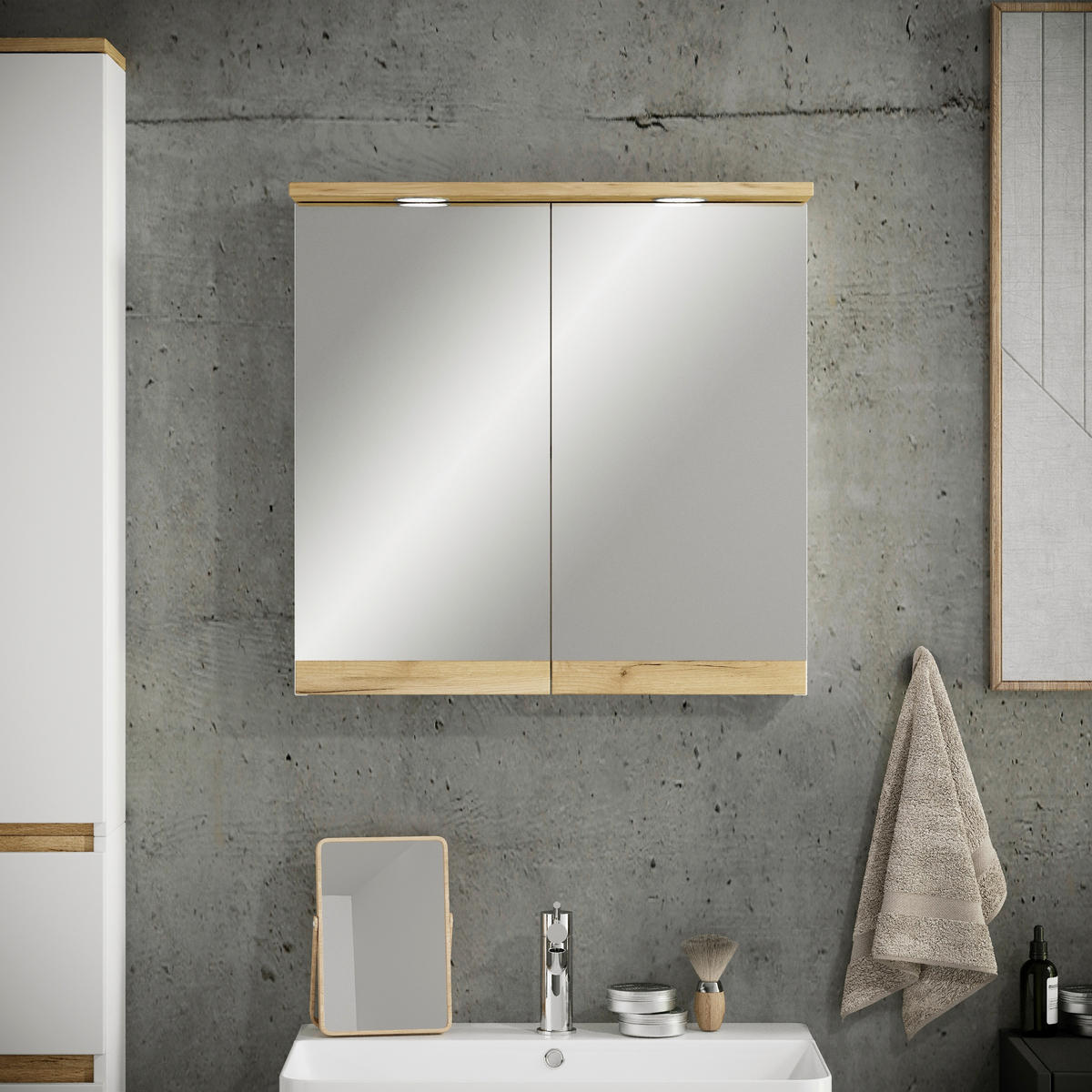 SPIEGELSCHRANK 60/59/23 cm  - Honigeiche/Weiß, Trend, Glas/Holzwerkstoff (60/59/23cm) - MID.YOU
