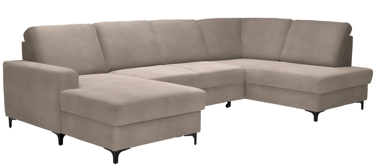 WOHNLANDSCHAFT in Flachgewebe Beige  - Beige/Schwarz, Konventionell, Textil/Metall (167/317/185cm) - Stylife