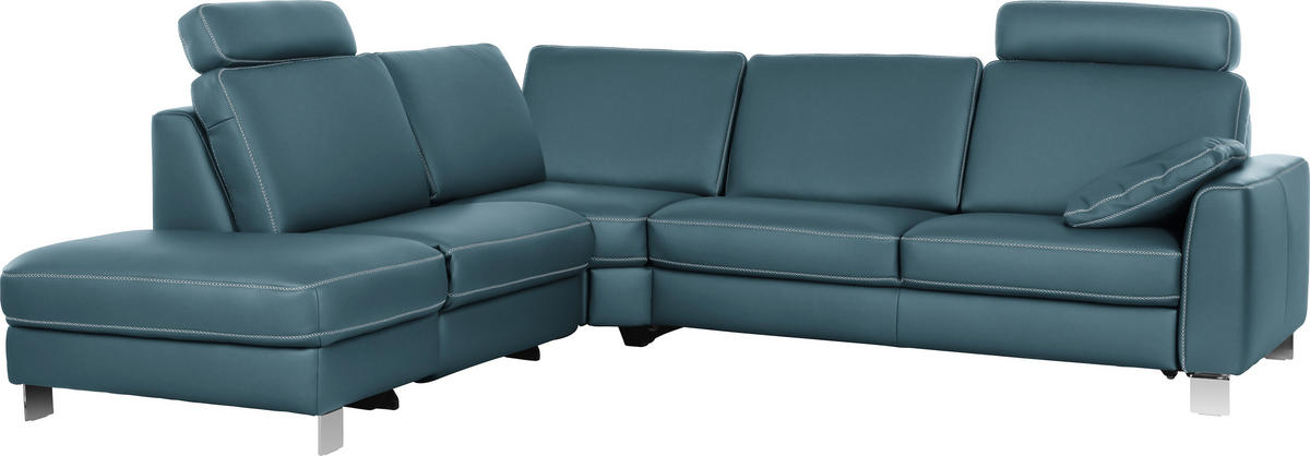 ECKSOFA in Echtleder Blau  - Chromfarben/Blau, Konventionell, Leder/Metall (245/272cm) - Valdera