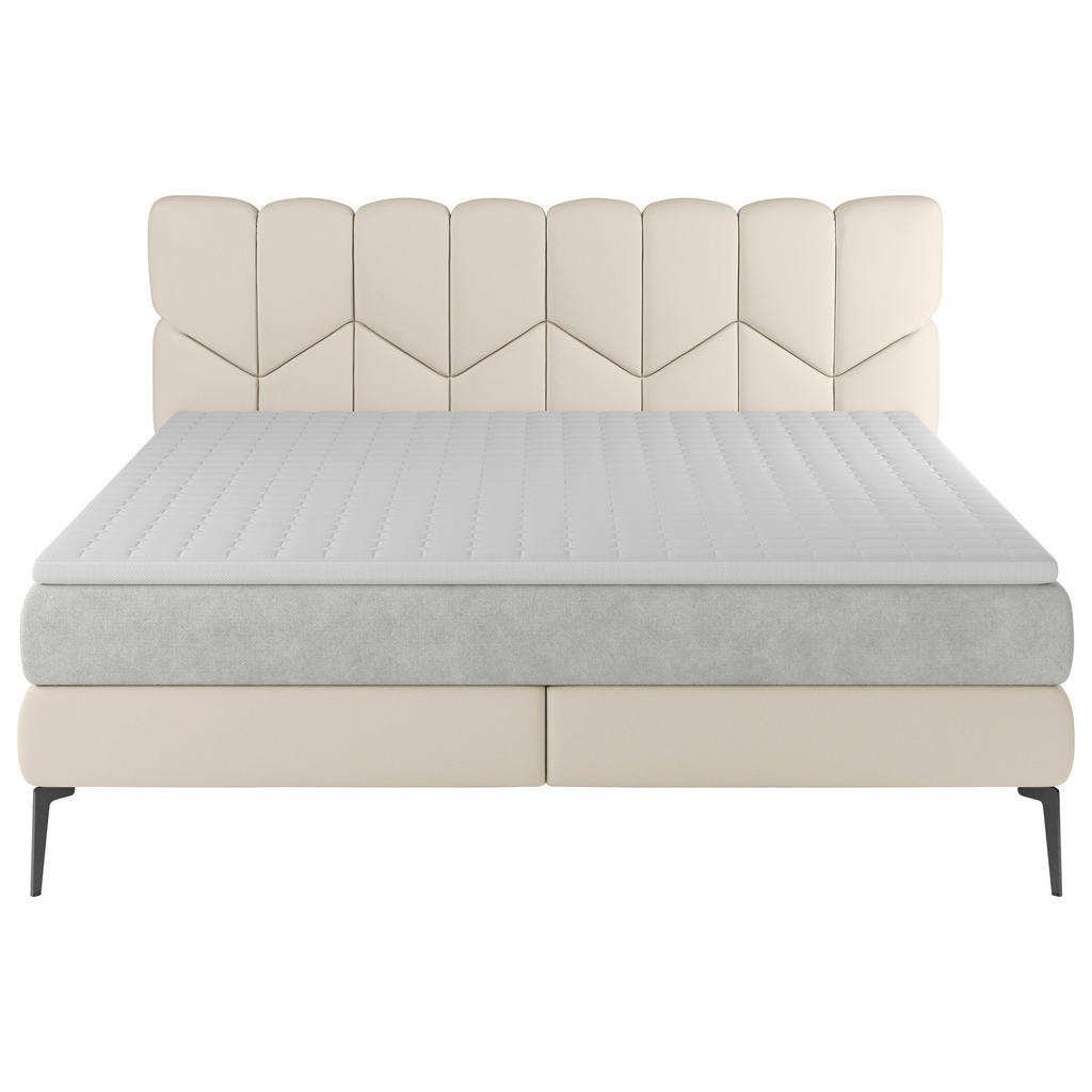 Thumbnail - Esposa Boxspringbett, Beige, Textil, Kombination Echtleder/Stoff,Echtleder, Rindleder, H2 + H3, 7-Zonen, Höhe ca. 17,5 c...