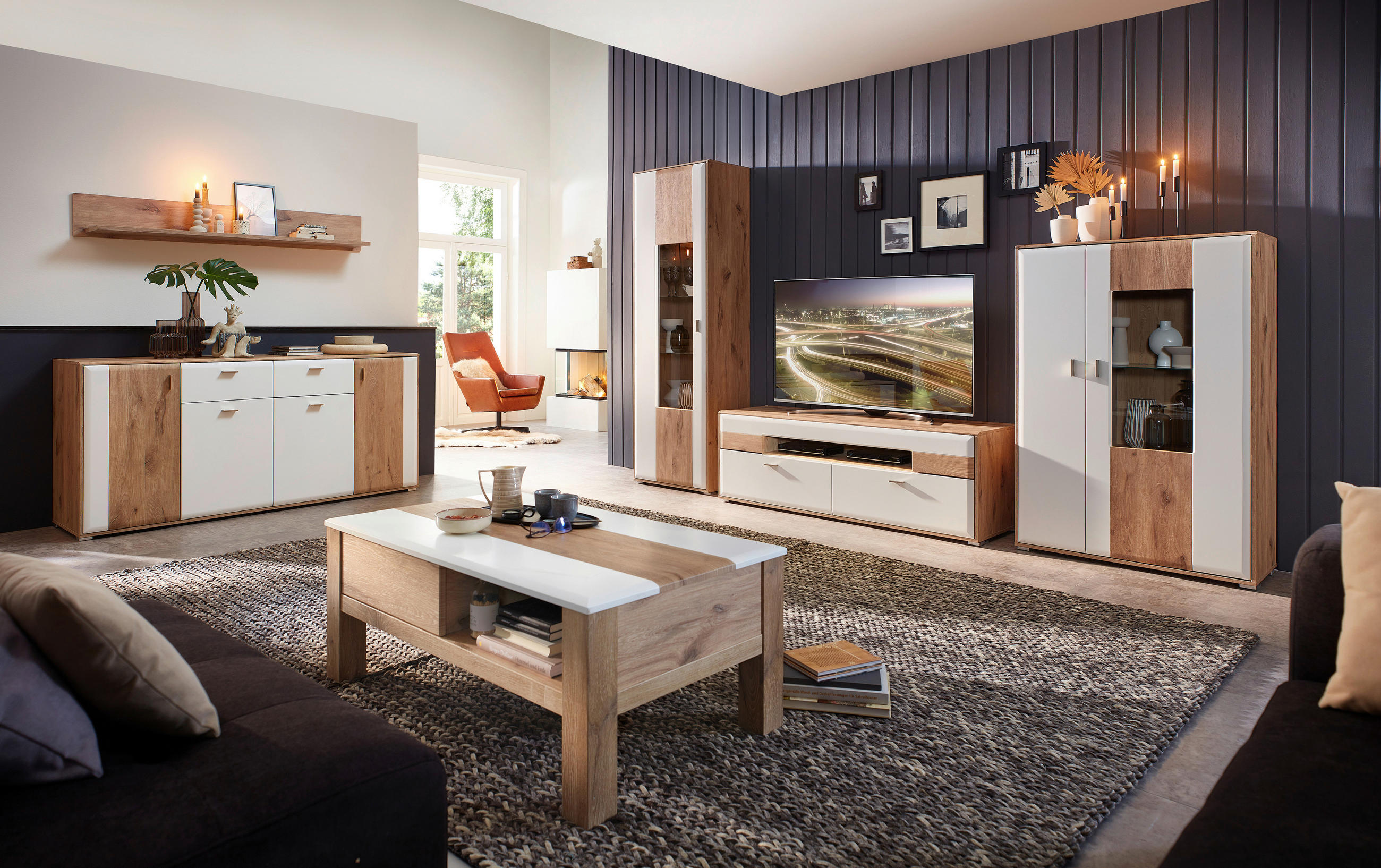 Thumbnail - Xora Lowboard, Weiß, Eiche, Metall, 1 Schubladen, 160x54x50 cm, Beimöbel erhältlich, Wohnzimmer, Wohnwände, Lowboards