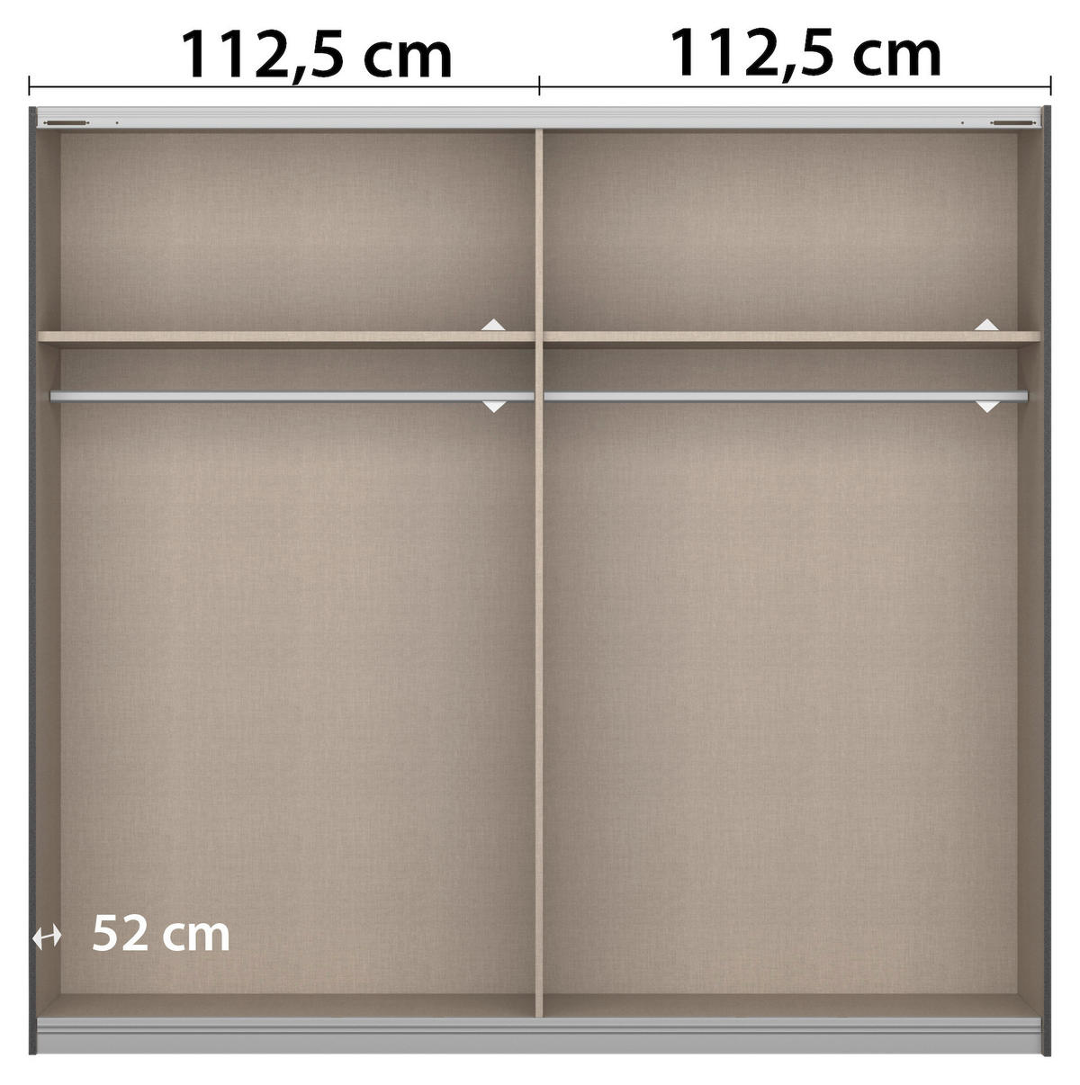 SKRIŇA S POS. DVER. – HOR.VED, antracitová, dub artisan, 225/210/62 cm - antracitová/dub artisan, Modern, kov/kompozitné drevo (225/210/62cm) - Rauch Möbel