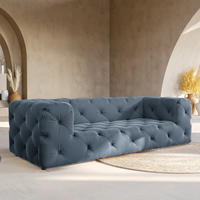 3-SITZER-SOFA Samt Dunkelblau  - Schwarz/Dunkelblau, Design, Kunststoff/Textil (230/71/100cm) - P & B