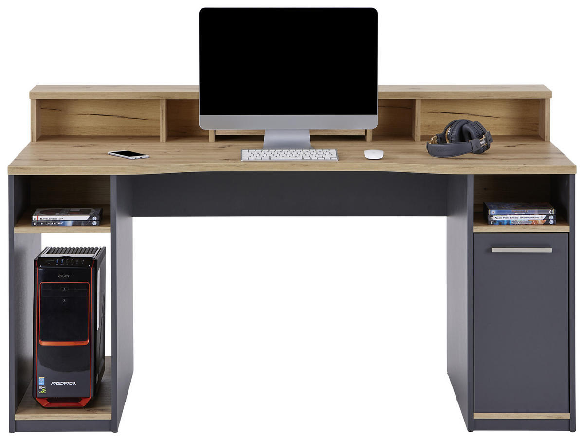 GAMING MIZA leseni material antracit, barve hrasta  - barve hrasta/antracit, Moderno, kovina/leseni material (160/92,4/70cm) - Carryhome