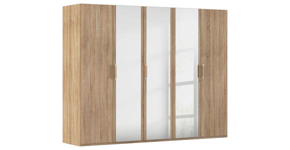 DREHTÜRENSCHRANK 251/197/60 cm 5-türig Sonoma Eiche  - Silberfarben/Sonoma Eiche, Design, Glas/Holzwerkstoff (251/197/60cm) - Novel