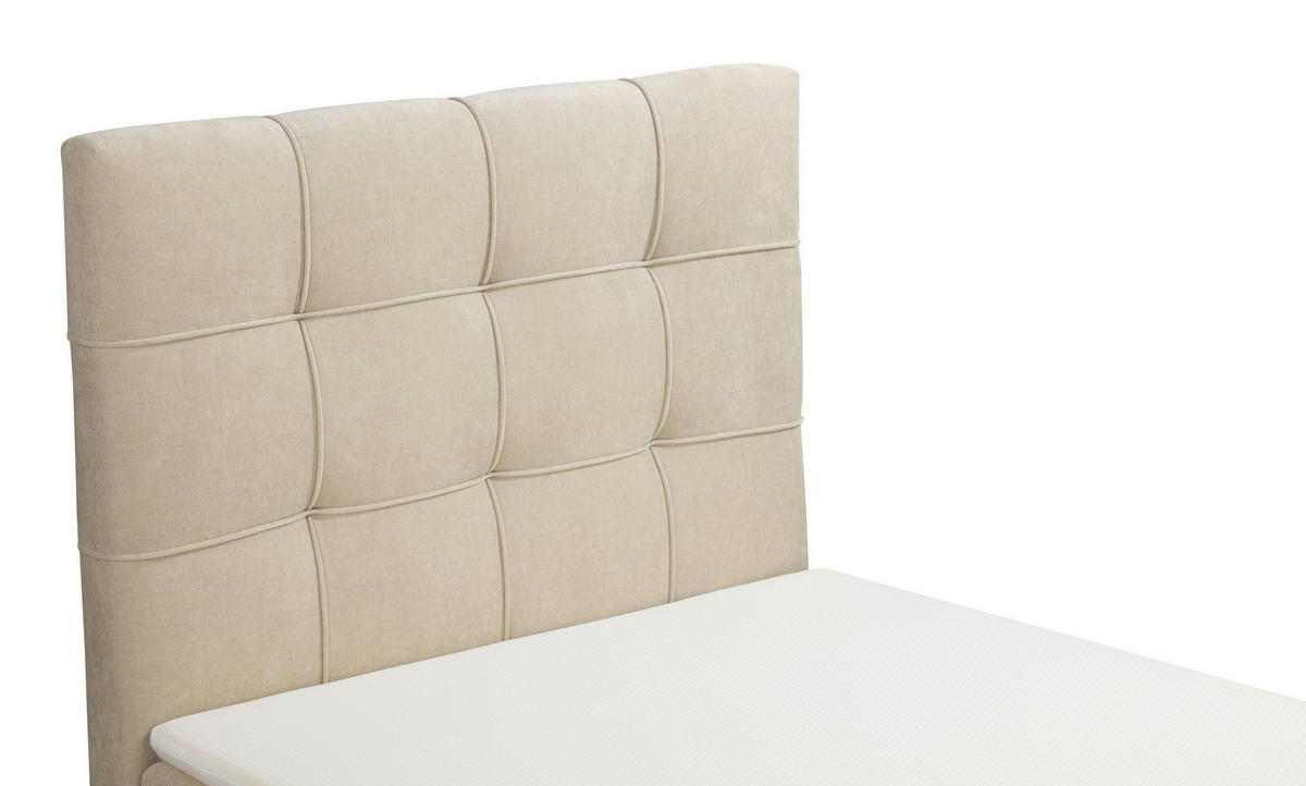 BOXBETT 100/200 cm,  in Beige, Matratze, gepolstertes Kopfteil, Bettkasten, Topper, H3 = fest  - Beige/Schwarz, Basics, Kunststoff/Textil (100/200cm) - Chameo