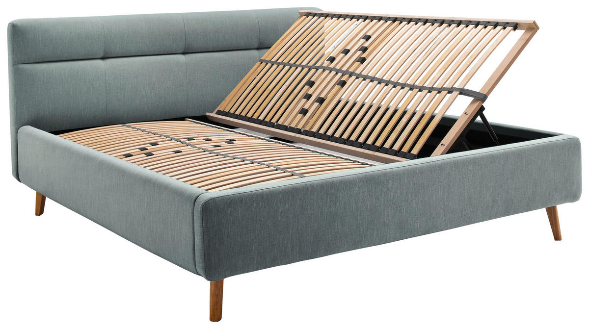 POLSTERBETT 160/200 cm  in Blau  - Blau/Eichefarben, Konventionell, Holz/Textil (160/200cm) - Boxxx