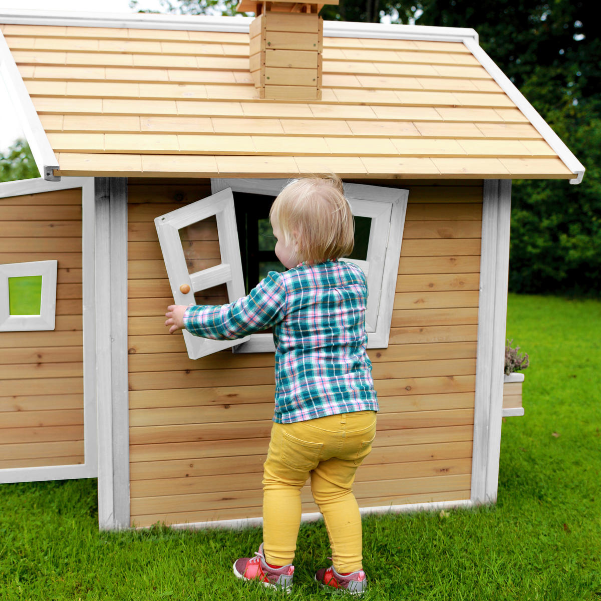 SPIELHAUS 144/146/157 cm  - Braun/Weiß, KONVENTIONELL, Holz (144/146/157cm) - Ambia Garden