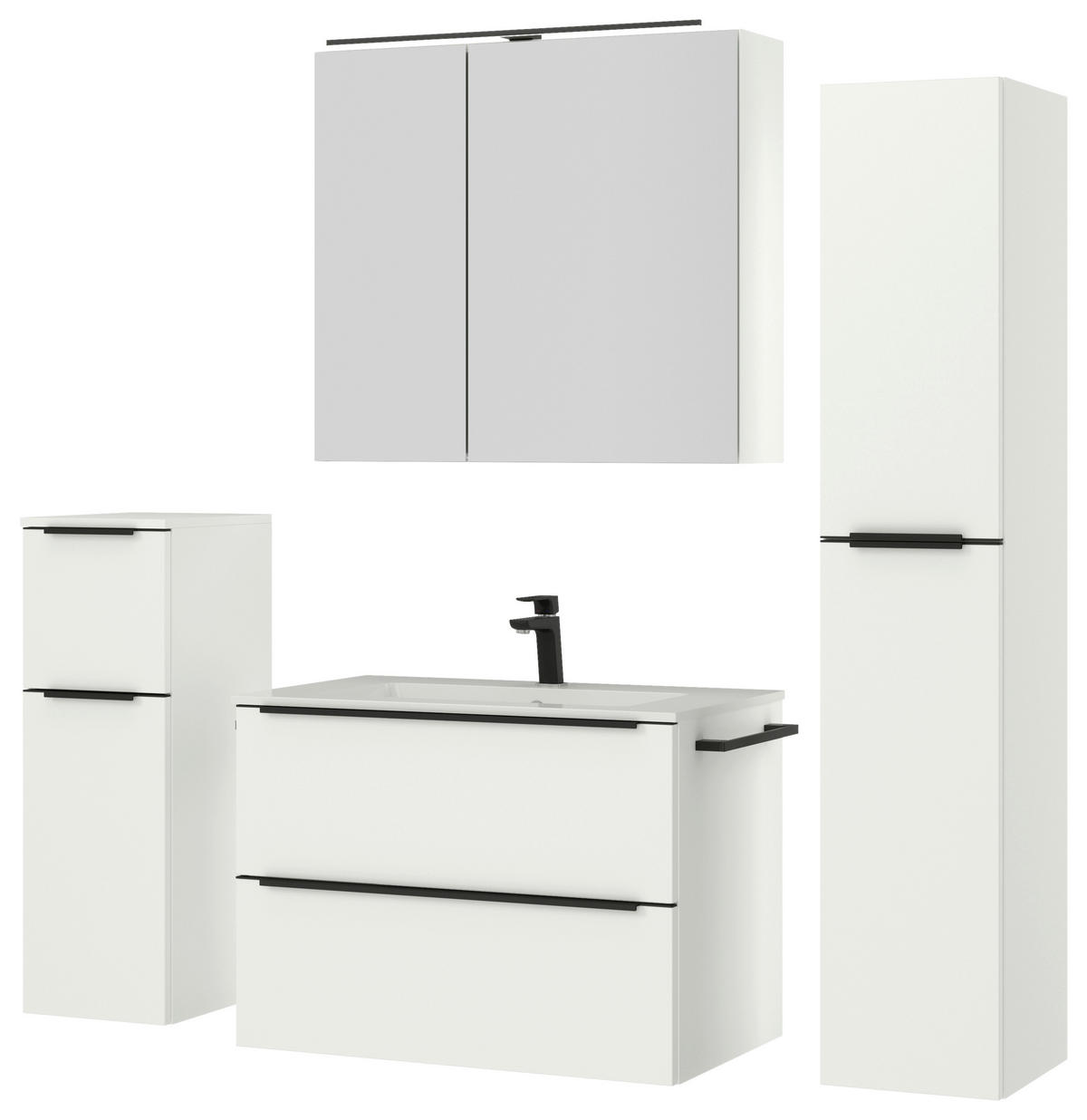 BADEZIMMER 5-teilig  in 141 cm  - Schwarz/Weiß, MODERN, Holzwerkstoff/Stein (141cm) - Nobilia