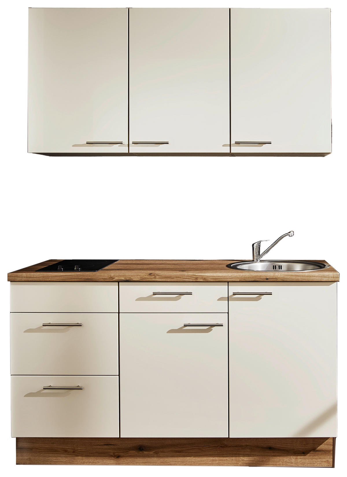 MINIKÜCHE 150 cm   in Magnolie  - Edelstahlfarben/Eichefarben, Design, Holzwerkstoff/Metall (150cm) - Pino