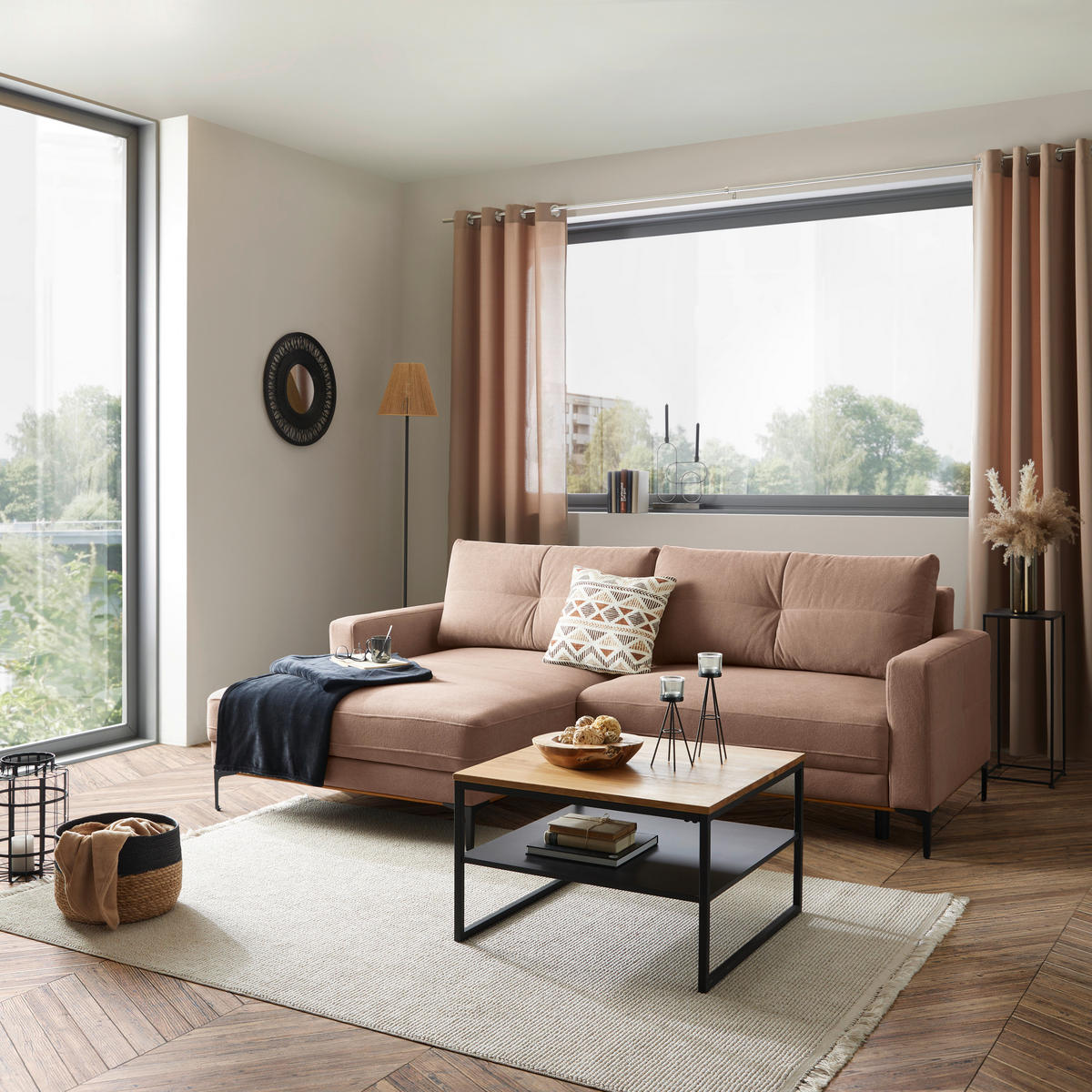 ECKSOFA in Rosa  - Schwarz/Rosa, Modern, Textil/Metall (162/238cm) - Ondega