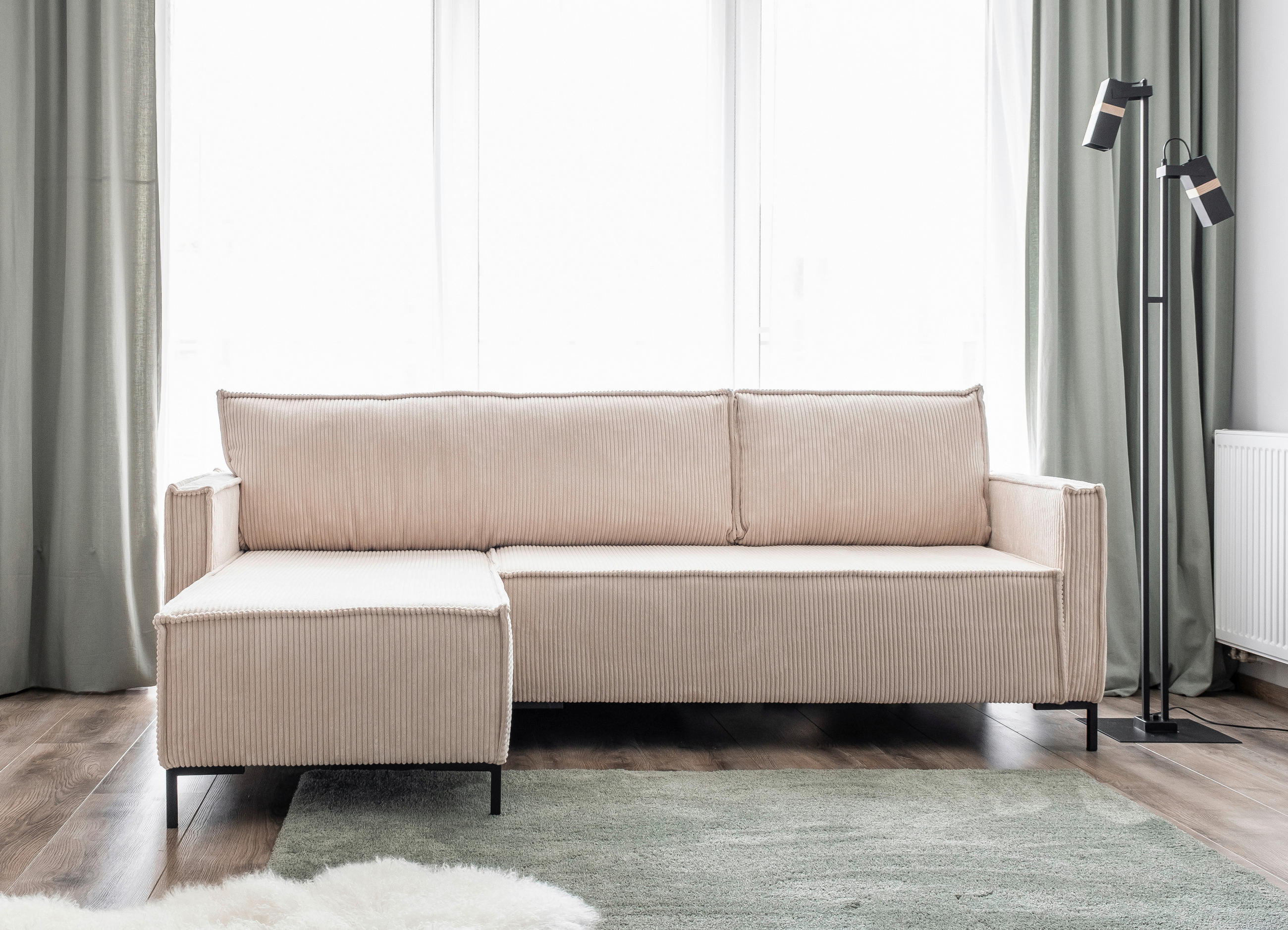 HÖRNSOFFA i manchester beige  - beige/svart, Design, metall/textil (232/90/154cm) - MID.YOU