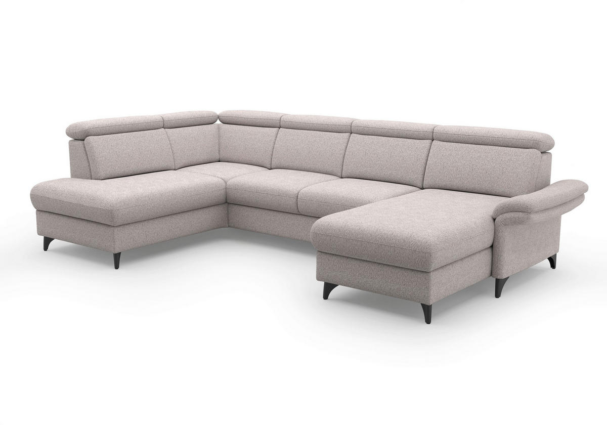 WOHNLANDSCHAFT GLENDALE E Silberfarben Chenille  - Silberfarben/Schwarz, KONVENTIONELL, Textil/Metall (193/321/166cm) - Sit & More