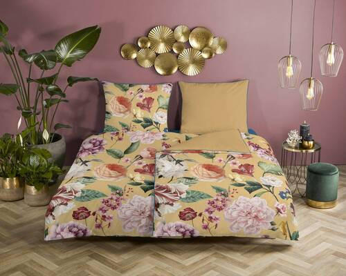 WENDEBETTWÄSCHE Fiori Satin 135/200 cm  - Gelb/Goldfarben, Natur, Textil (135/200cm)