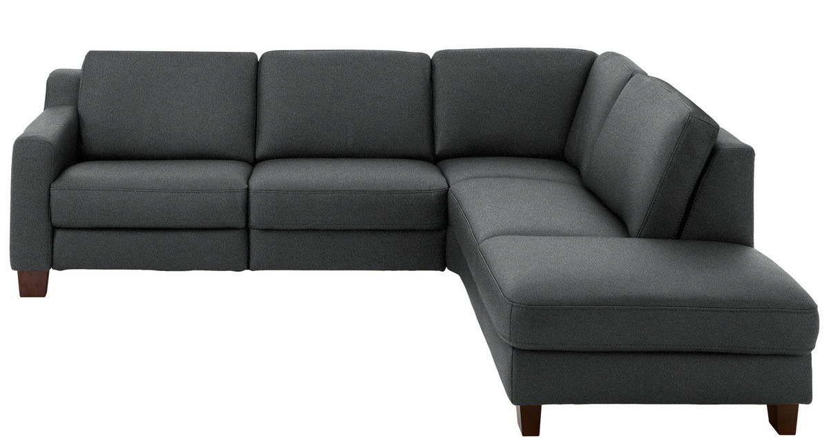 ECKSOFA in Echtleder Anthrazit  - Eichefarben/Anthrazit, Design, Leder/Holz (259/235cm) - Valdera