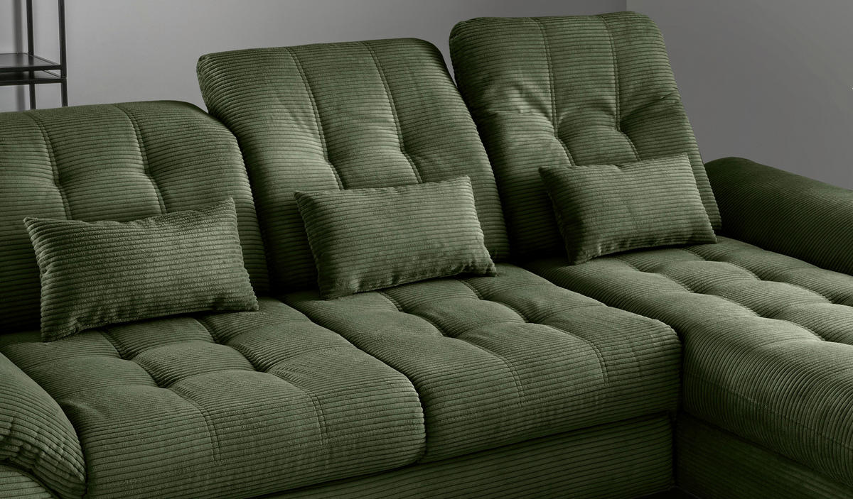 ECKSCHLAFSOFA in Cord Dunkelgrün  - Dunkelgrün/Schwarz, Modern, Textil/Metall (273/189cm) - Livetastic