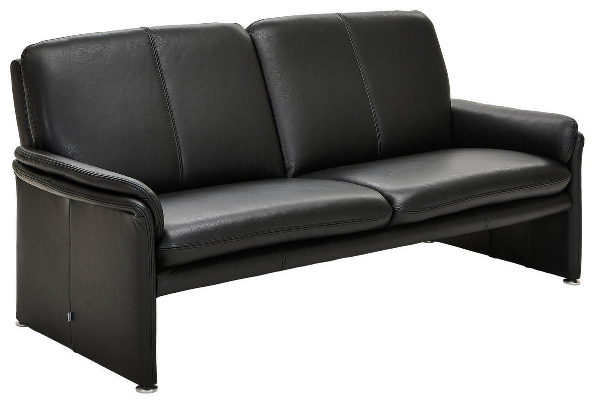 2,5-SITZER Schwarz Echtleder  - Chromfarben/Schwarz, KONVENTIONELL, Leder/Metall (186/90/86cm) - Celina Home