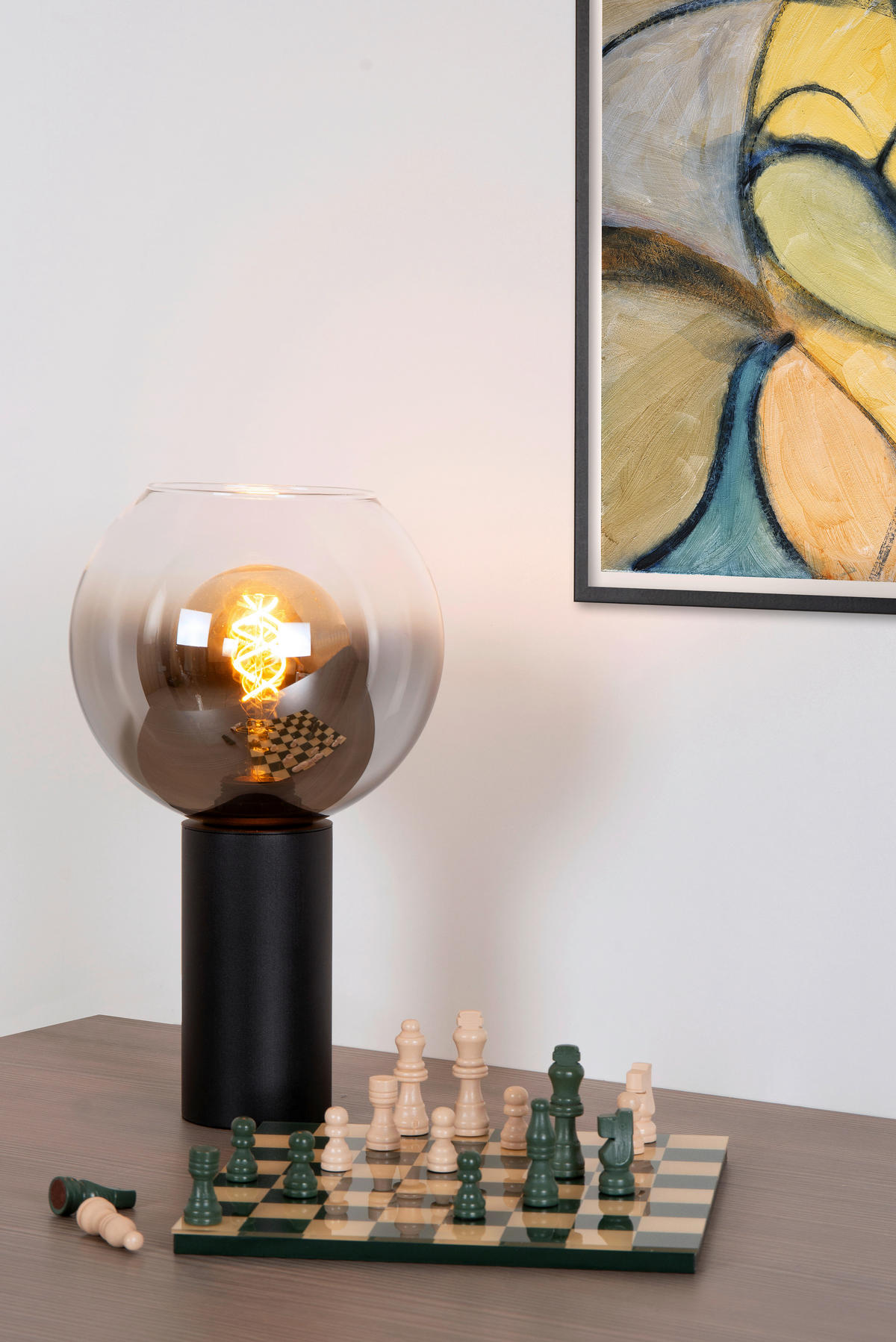 TISCHLEUCHTE 20/20/32.5 cm   - Hellgrau/Schwarz, Design, Glas/Metall (20/20/32.5cm) - Lucide
