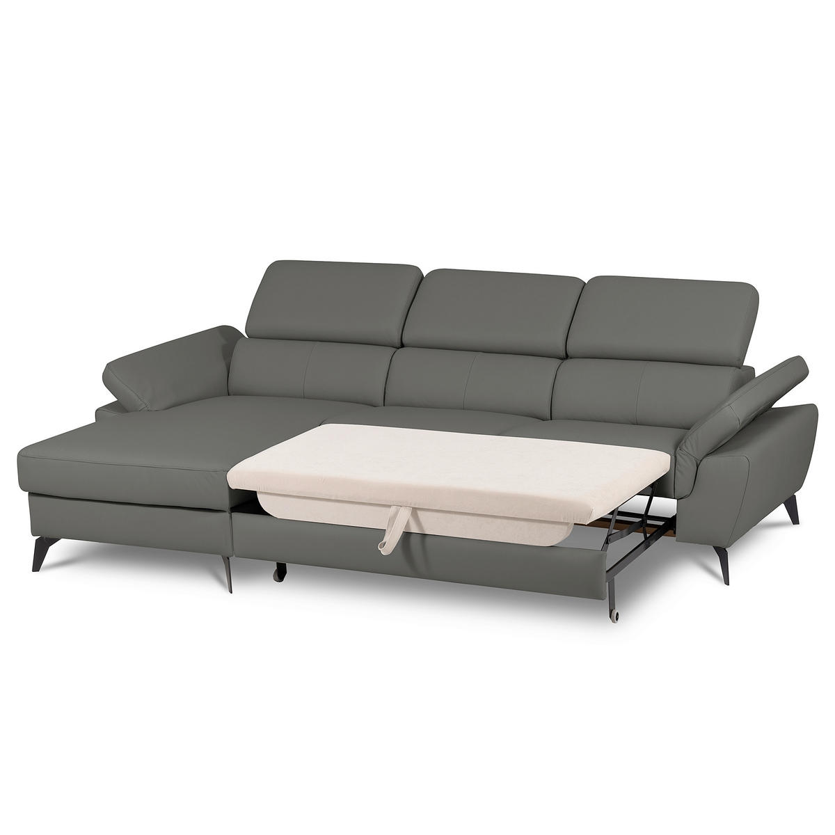 ECKSOFA Lederlook Echtleder Anthrazit  - Anthrazit/Schwarz, Design, Leder/Textil (179/252cm) - Livetastic