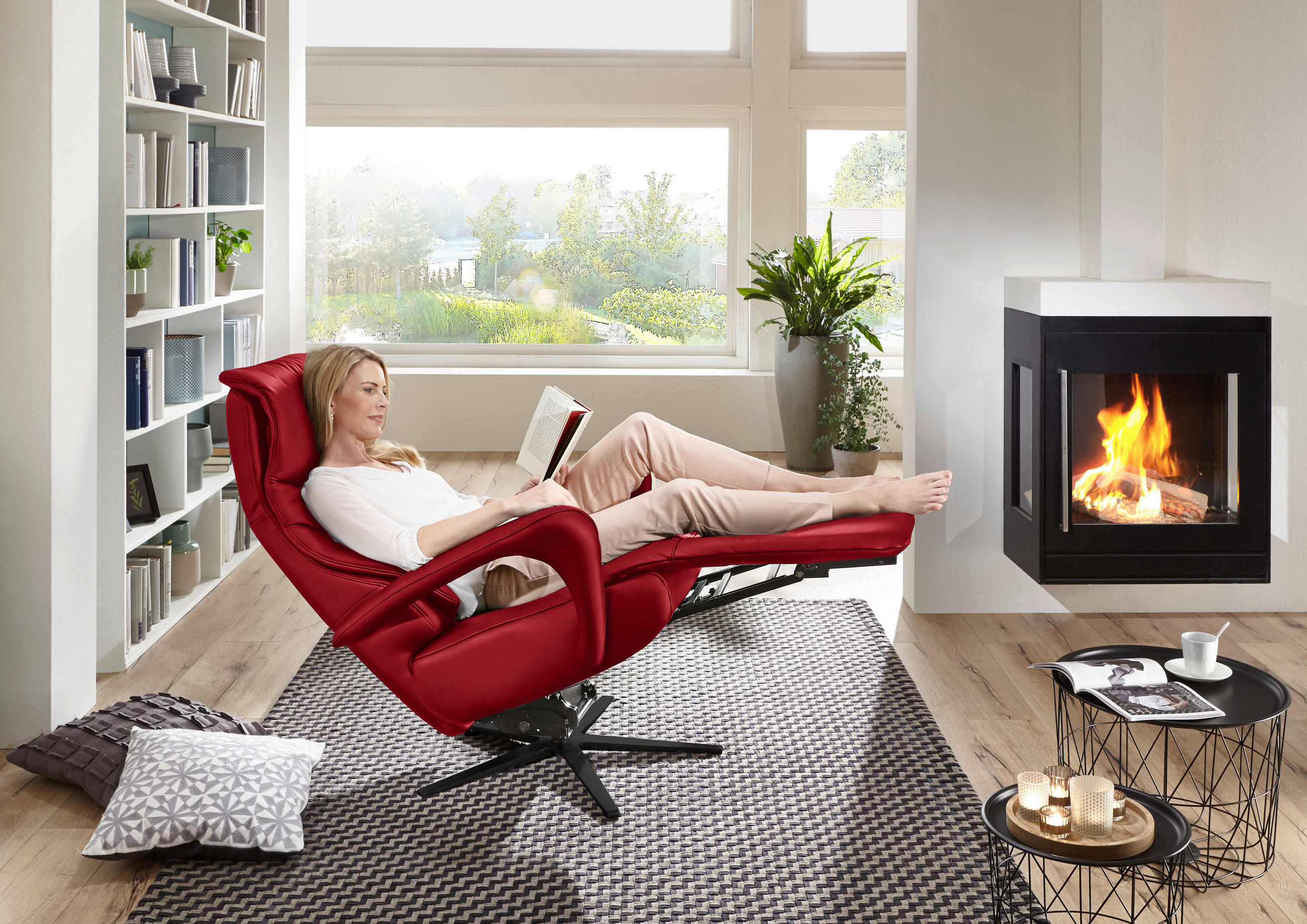 RELAXSESSEL in Leder Rot  - Rot/Schwarz, Design, Leder/Metall (75/106/88cm) - Dieter Knoll