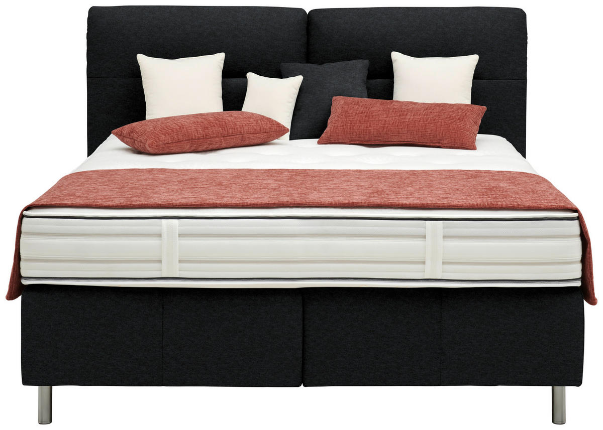 BOXSPRINGBETT 140/200 cm  in Schwarz  - Alufarben/Schwarz, KONVENTIONELL, Textil/Metall (140/200cm) - Dieter Knoll