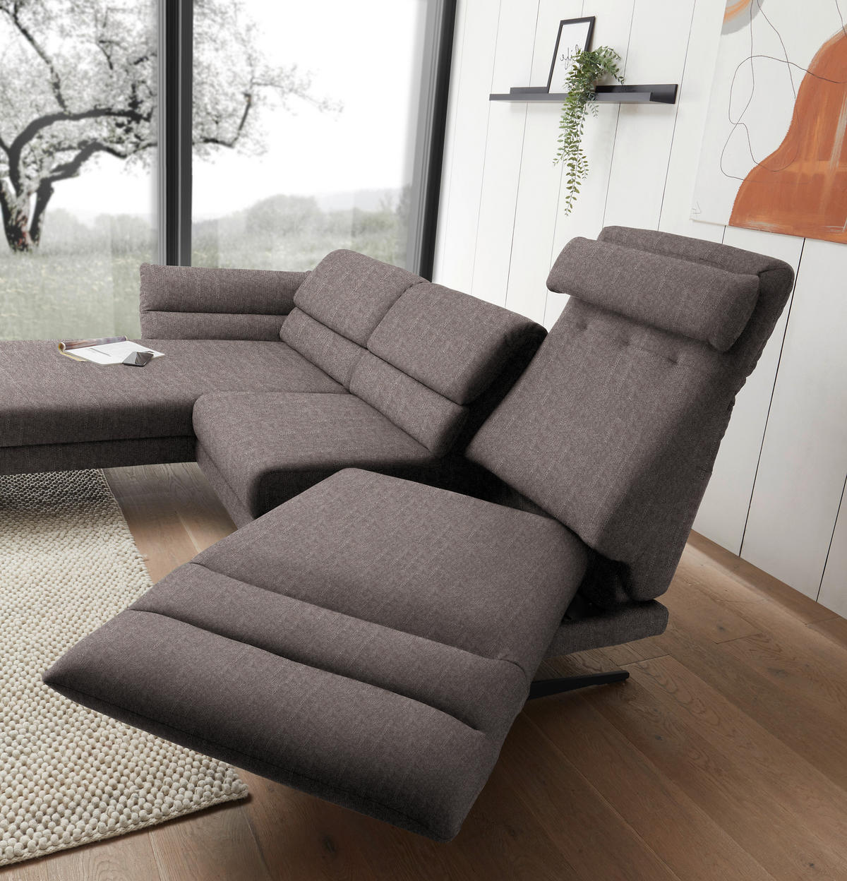 ECKSOFA in Flachgewebe Greige  176-217/279-327 cm  - Greige/Schwarz, Design, Textil/Metall (176-217/279-327cm) - Dieter Knoll