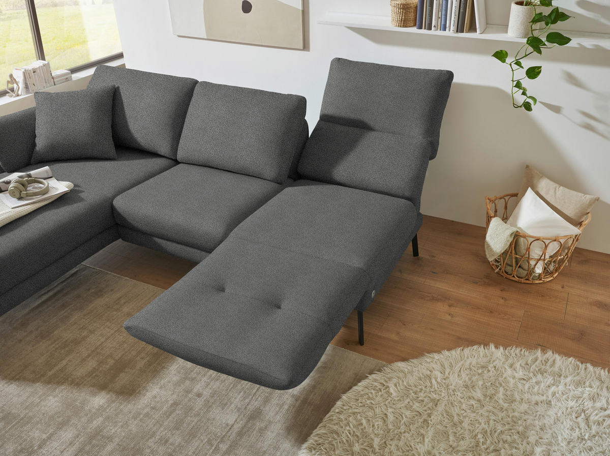 ECKSOFA  in Flachgewebe Dunkelgrau  175-224/255-365 cm  - Dunkelgrau/Schwarz, Design, Textil/Metall (175-224/255-365cm) - Dieter Knoll