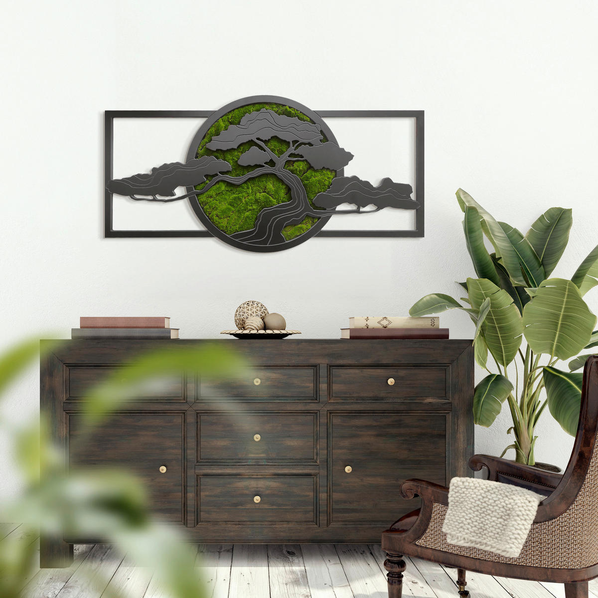 MOOSBILD  - Dunkelgrün/Schwarz, Basics, Holz/Kunststoff (100/50cm)