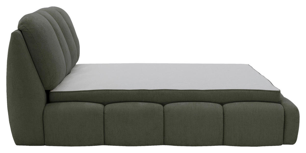 POLSTERBETT 180/200 cm,  in Olivgrün, gepolstertes Kopfteil, Lattenrost, Bettkasten,  - Schwarz/Olivgrün, Design, Holz/Kunststoff (180/200cm) - Chameo