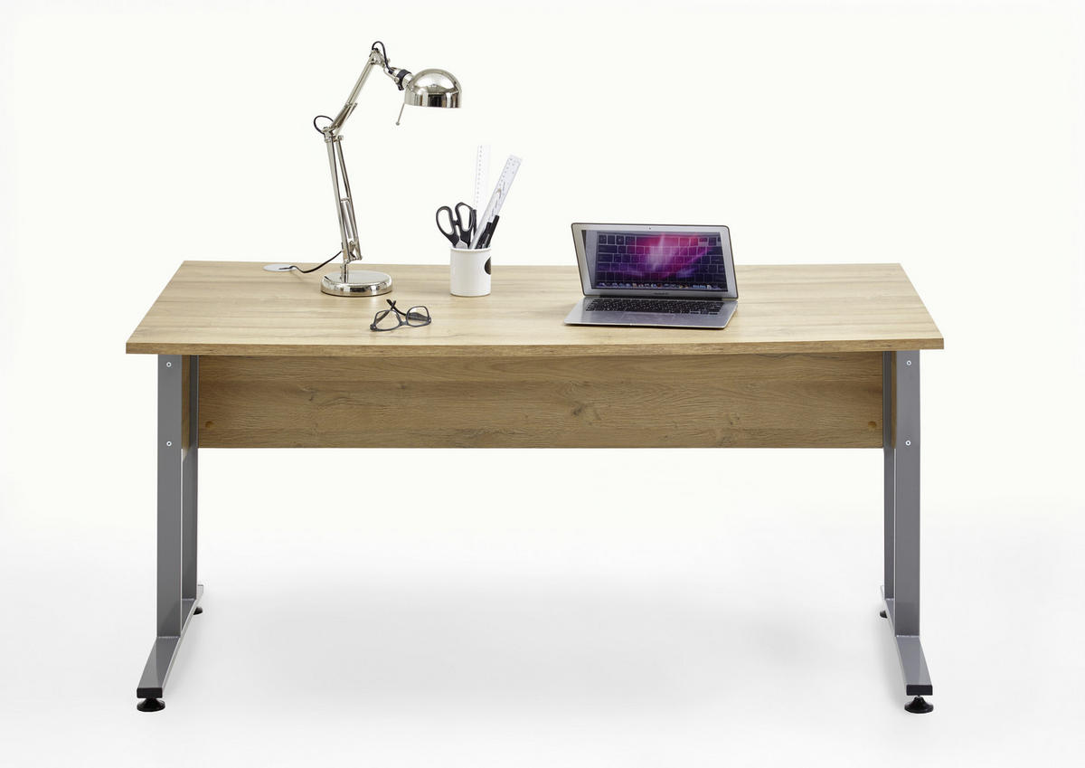 SCHREIBTISCH 160/80/75 cm  in Alteiche  - Alteiche/Alufarben, MODERN, Holzwerkstoff/Metall (160/80/75cm) - Carryhome