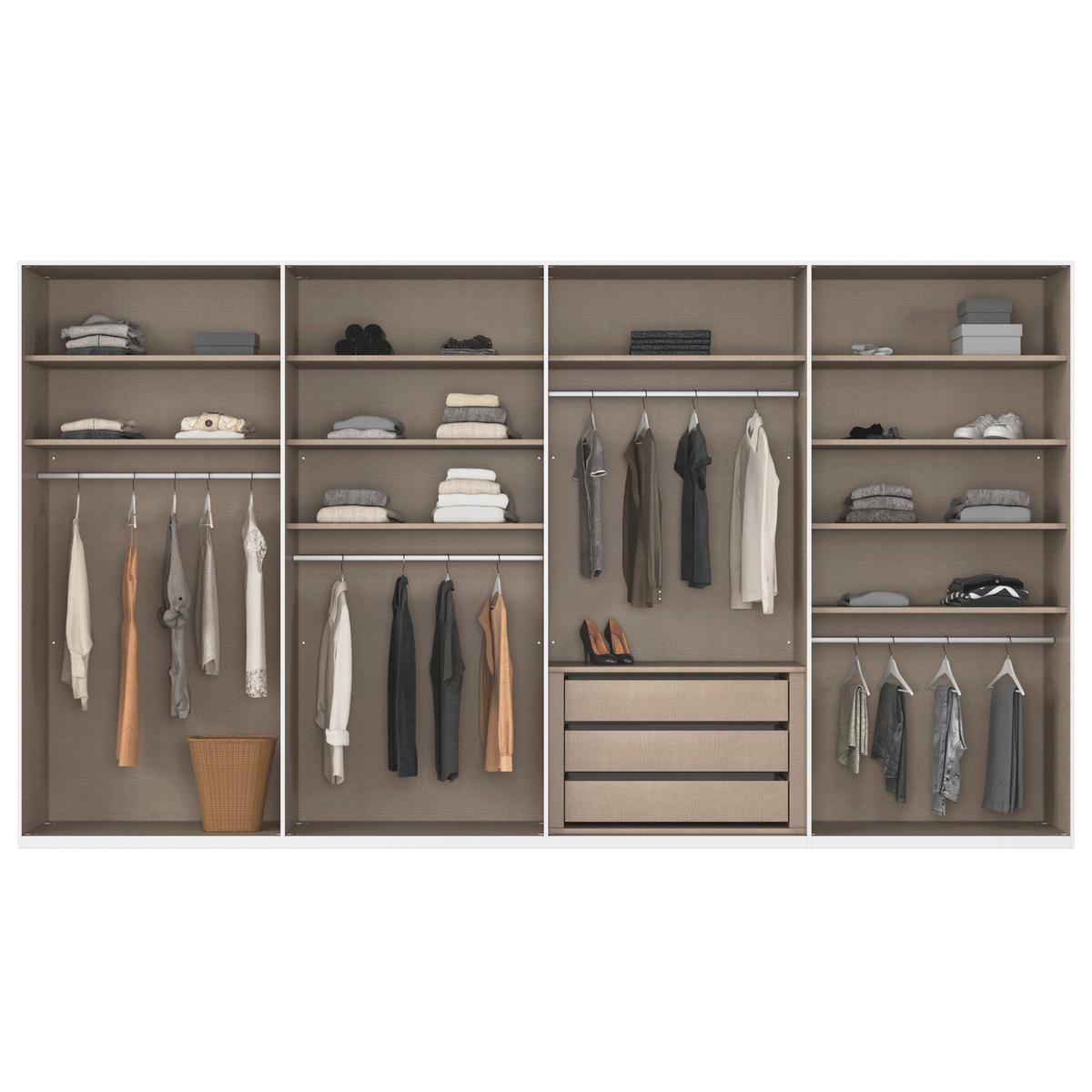 SCHWEBETÜRENSCHRANK 400/223/68 cm 4-türig Weiß, Weiß Hochglanz  - Weiß Hochglanz/Alufarben, Basics, Glas/Holzwerkstoff (400/223/68cm) - Novel
