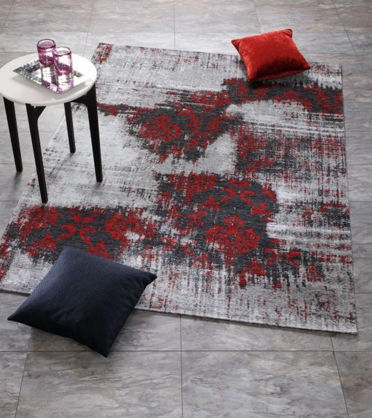 VINTAGE-TEPPICH 120/180 cm Diana Melody Grau, Rot  - Rot/Grau, Trend, Textil (120/180cm) - Novel