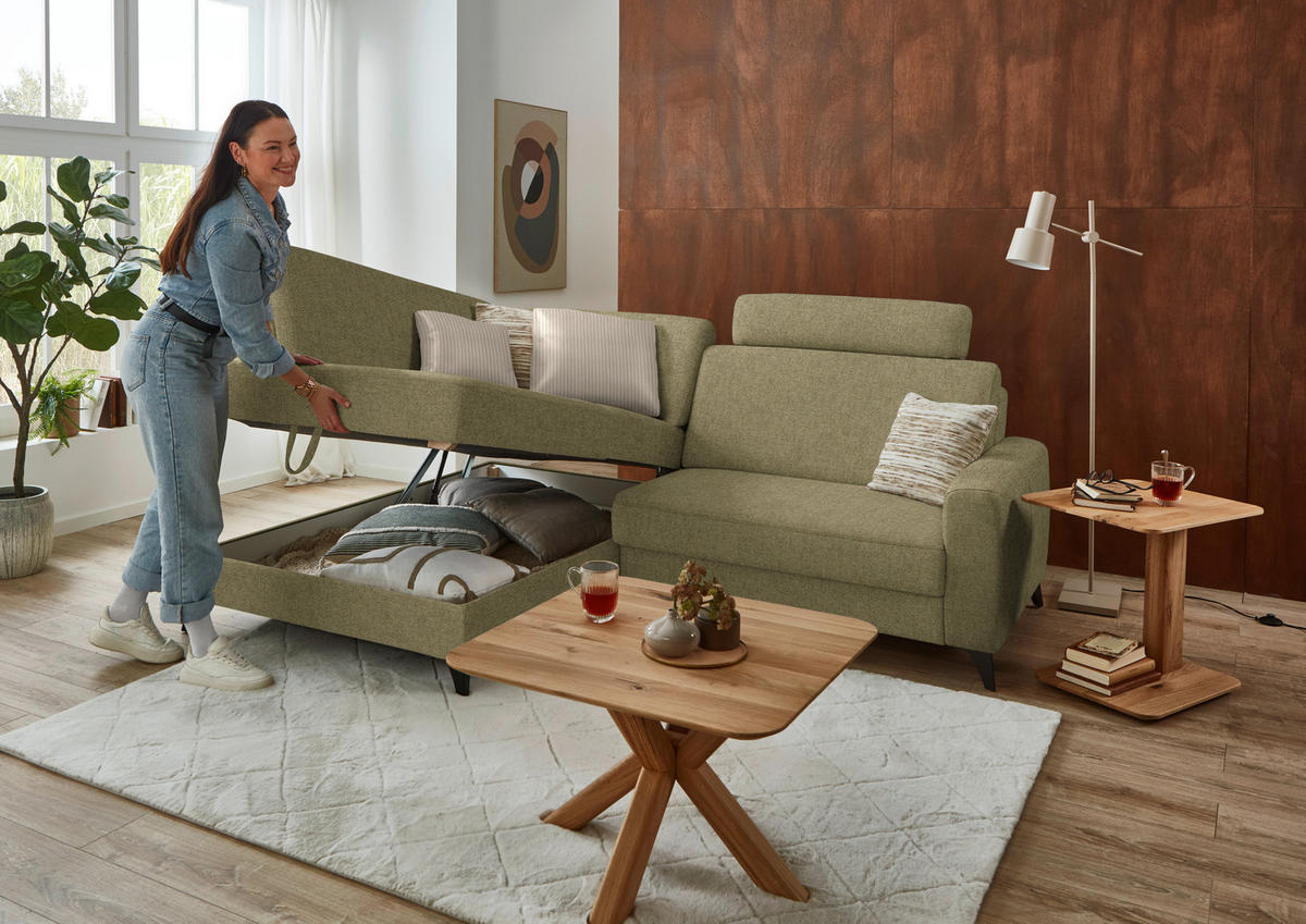 ECKSOFA  Chenille Schilfgrün  - Schilfgrün/Schwarz, Design, Textil/Metall (182/239cm) - Beldomo Comfort
